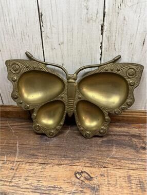 Brass Butterfly Trinket Dish Coin Decorative Tray Jewlery Tray India Vtg